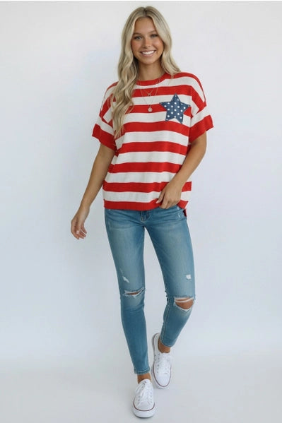 4th of July Stripe Star Patch Top