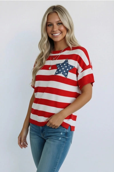 4th of July Stripe Star Patch Top