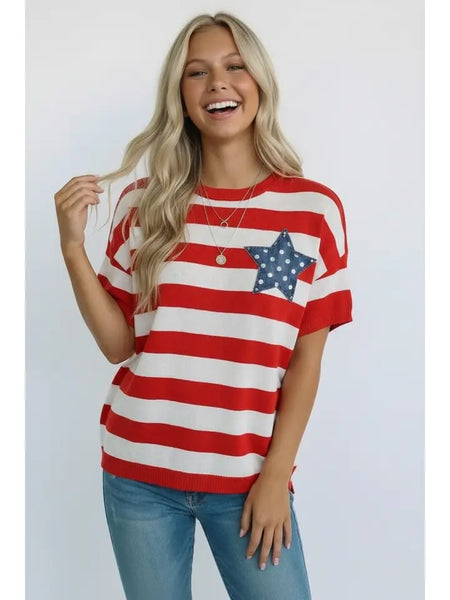 4th of July Stripe Star Patch Top