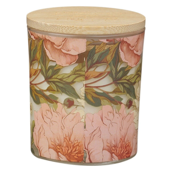 Glass Candle Bamboo Lid Floral Strong & Courageous Josh 1:9