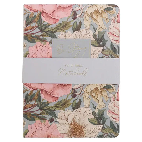 Large Notebook 3pc Set Strong & Courageous Floral Josh 1:9
