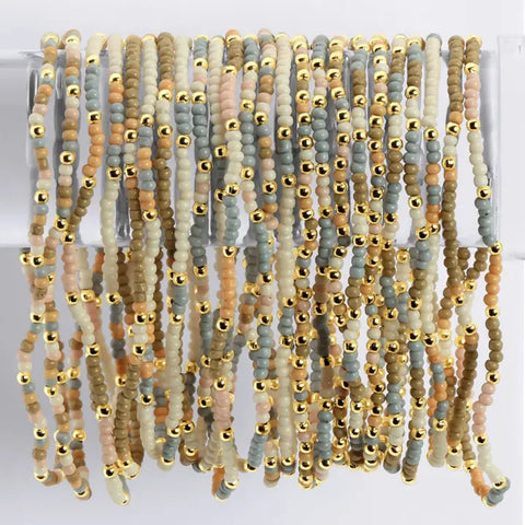 2mm Stretch Seed Beed Bracelets | Taupe/Peach/Grey
