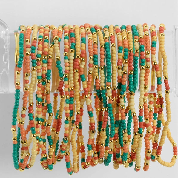 2mm Stretch Seed Beed Bracelets| Teal/Peach/Yellow
