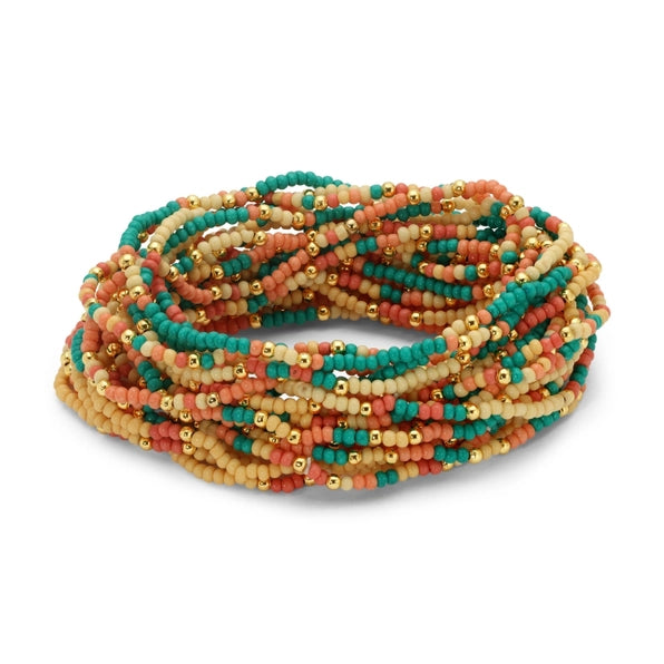 2mm Stretch Seed Beed Bracelets| Teal/Peach/Yellow