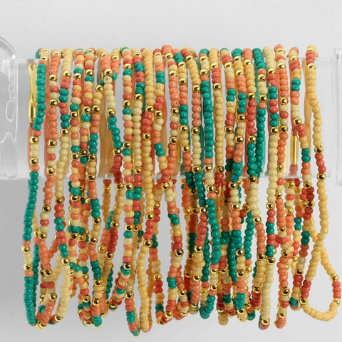 2mm Stretch Seed Beed Bracelets| Teal/Peach/Yellow