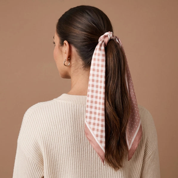 Twirl & Tie Scarf Accessory-Gingham Tan