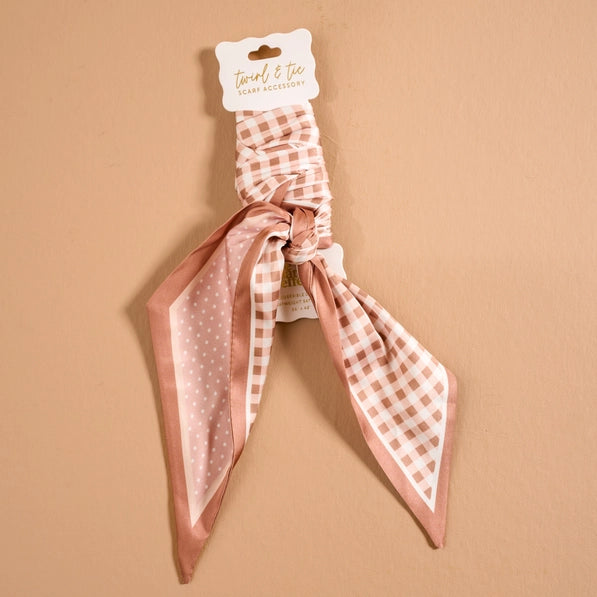 Twirl & Tie Scarf Accessory-Gingham Tan