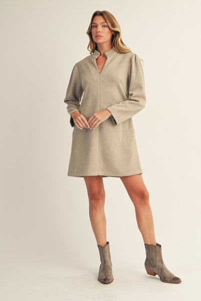 Herringbone Pattern Shift Dress | Taupe