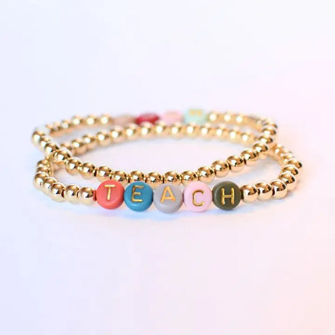 Teach Gold Beaded Multi Colored Stretch Bracelet Gift