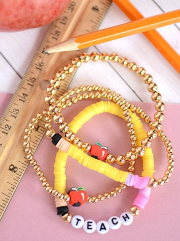 Apple For the Teacher Bright Colored Bracelet Stack Jewelry