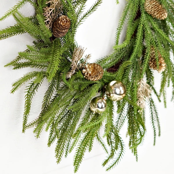24” Golden Holiday Norfolk Pine Twig Wreath