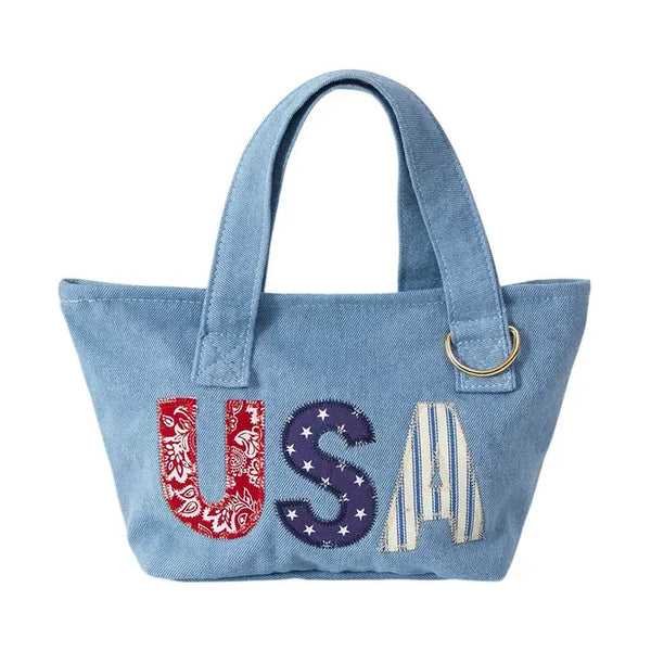 USA Letter Embroidered Canvas Tote Bag- Small