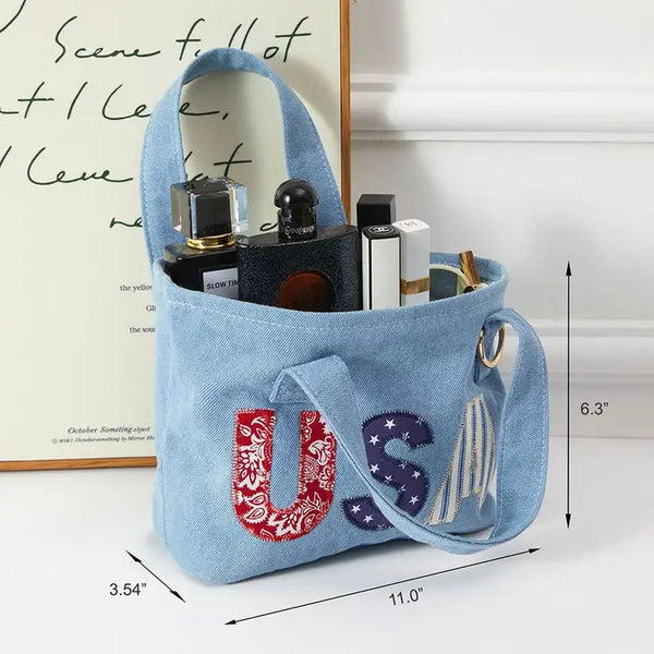 USA Letter Embroidered Canvas Tote Bag- Small