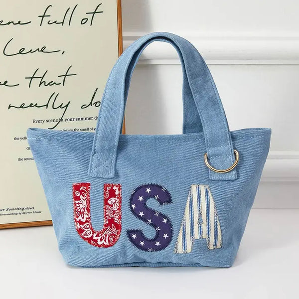 USA Letter Embroidered Canvas Tote Bag- Small