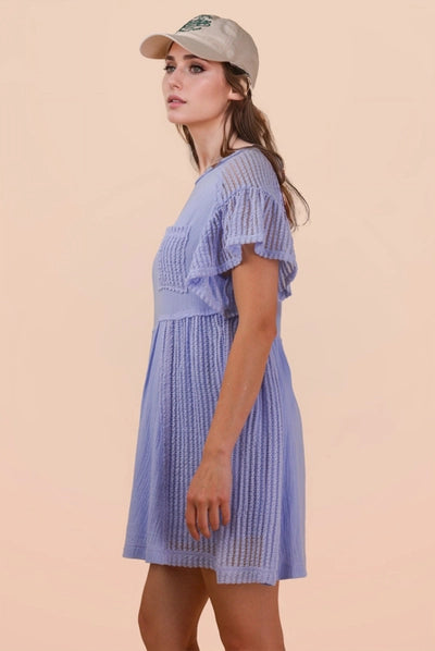 Waffle Knit Contrast Solid Comfy Mini Dress | Blue
