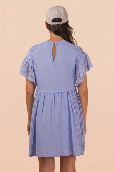 Waffle Knit Contrast Solid Comfy Mini Dress | Blue