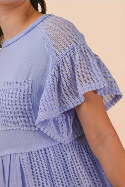 Waffle Knit Contrast Solid Comfy Mini Dress | Blue