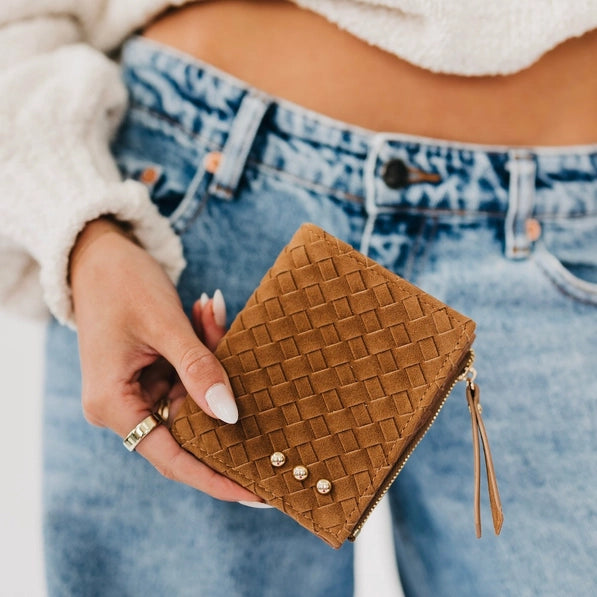 Kat Suede Wallet | Camel