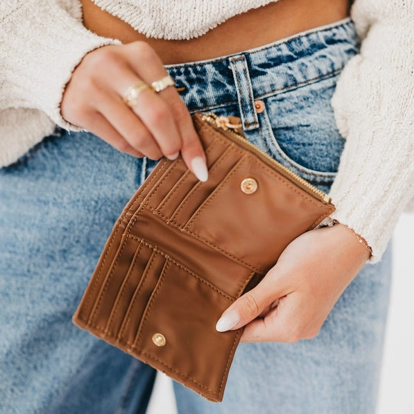 Kat Suede Wallet | Camel