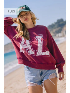 Plus Alabama Printed Acid Washed Sweatshirt | Washed Carmine