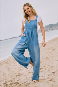 Washed Chambray Overall Jumpsuit| Washed Denim