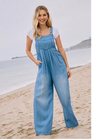 Washed Chambray Overall Jumpsuit| Washed Denim