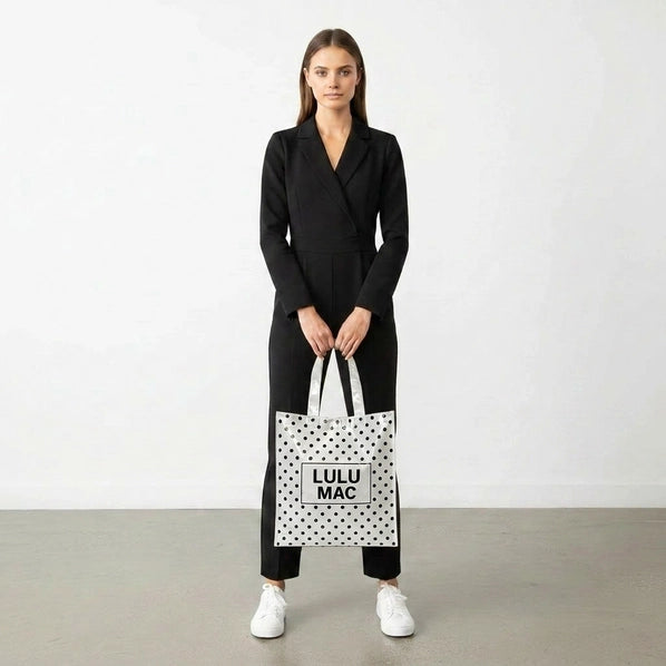 Lulu Mac Reusable Tote| White Black Dots