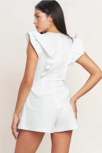 A Solid Woven Romper - White