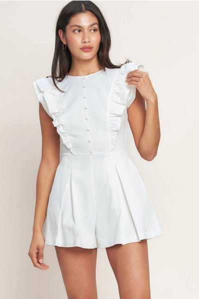 A Solid Woven Romper - White