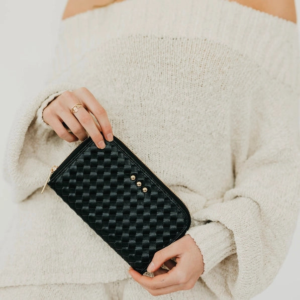 Lenni Large Zip Woven Wallet | Woven Black