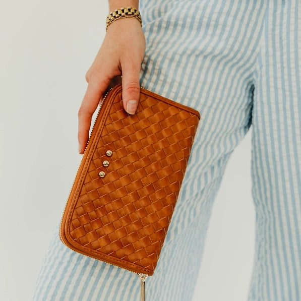 Lenni Large Zip Woven Wallet | Woven Brown