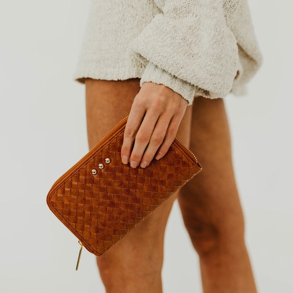 Lenni Large Zip Woven Wallet | Woven Brown