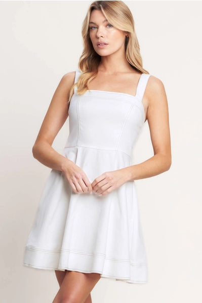 A Solid Woven Twill Mini Dress - White