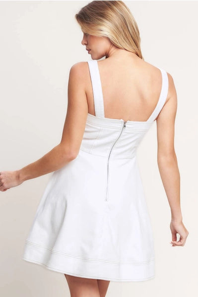 A Solid Woven Twill Mini Dress - White