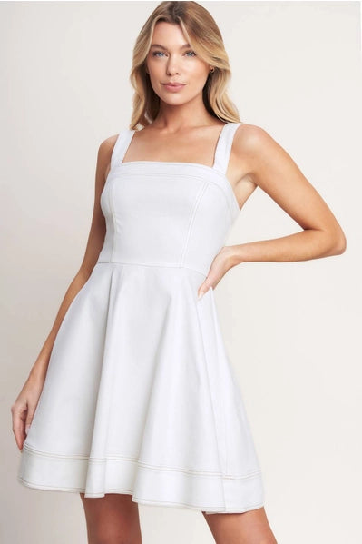 A Solid Woven Twill Mini Dress - White
