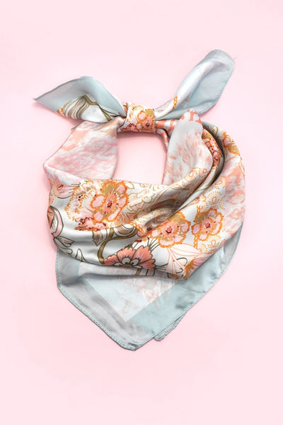 Large Floral Print Bandana Scarf | Blue