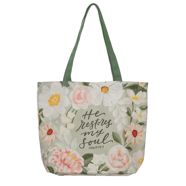 He Restores My Soul Psalm 23:3 Canvas Tote