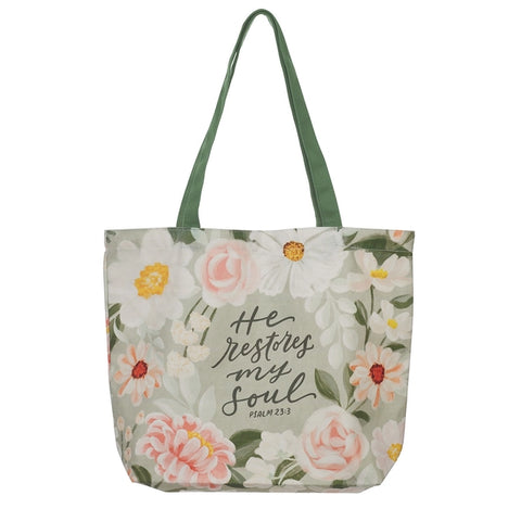 He Restores My Soul Psalm 23:3 Canvas Tote