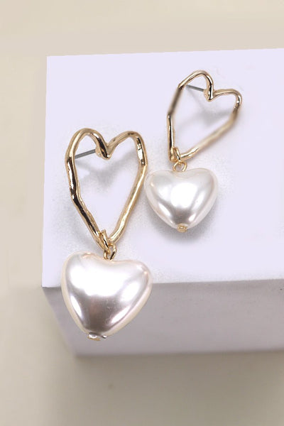 Hammer Heart Pearl Heart Drop Earrings