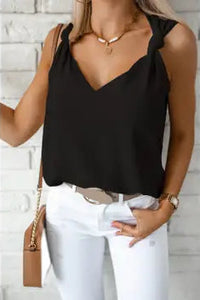 Raelynn V-Neck Knotted Tank Top | Black