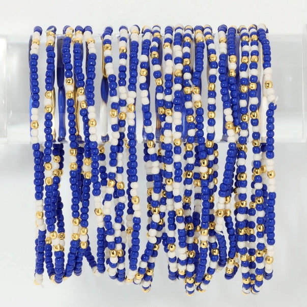 2mm Stretch Beaded Game Day Bracelets| Blue/White