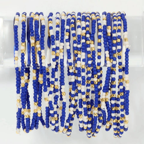 2mm Stretch Beaded Game Day Bracelets| Blue/White