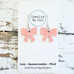 Bow Earrings | Pink Saffiano
