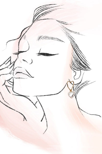 Hammer Heart Pearl Heart Drop Earrings