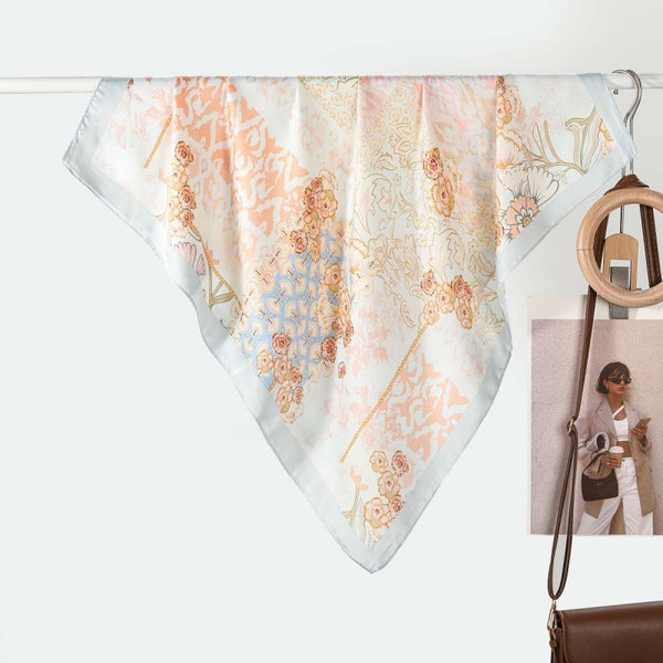 Large Floral Print Bandana Scarf | Blue