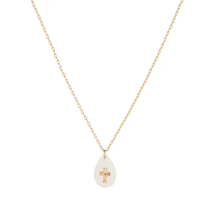 Blessings Cross Necklace Gold/White 16"