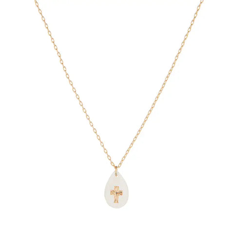 Blessings Cross Necklace Gold/White 16"