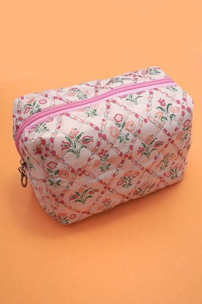 Floral Toile Pattern Makeup Cosmetic Pouch Bag