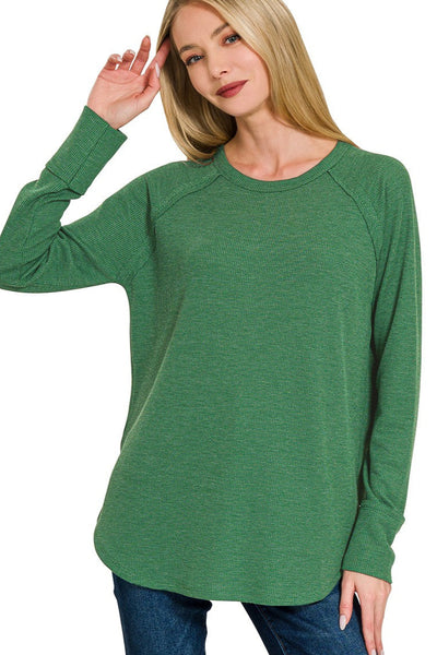 Baby Waffle Long Sleeve Top | Dark Green