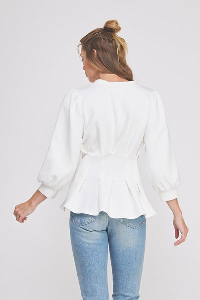 Double Knit Pleat Flare, Rib Trim Top | Off White